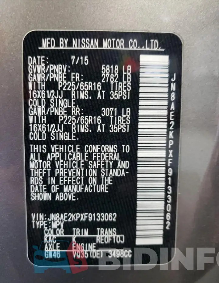 JN8AE2KPXF9133062 Photo# 13