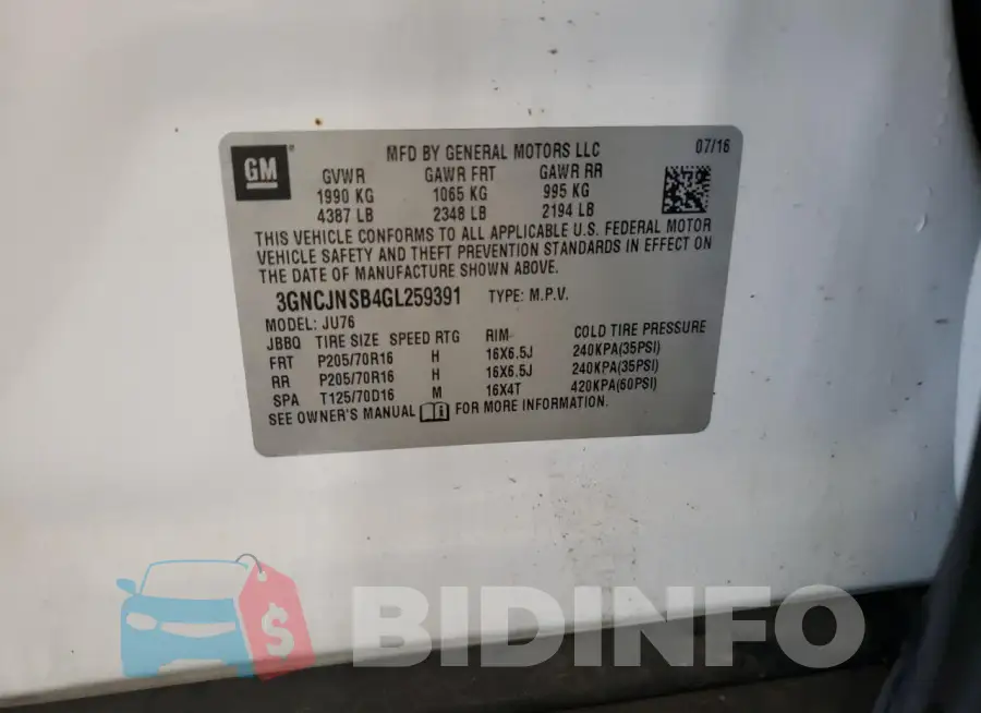 3GNCJNSB4GL259391 Photo# 13