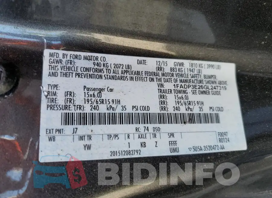 1FADP3E26GL247319 Photo# 12