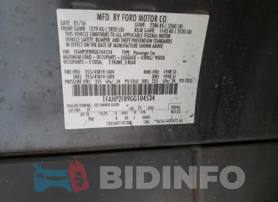 1FAHP2F89GG104534 Photo# 12