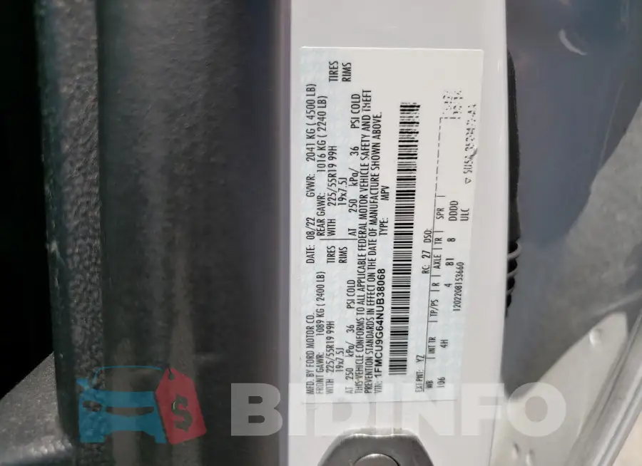 1FMCU9G64NUB38068 Photo# 13