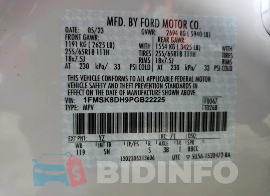 1FMSK8DH9PGB22225 Photo# 14