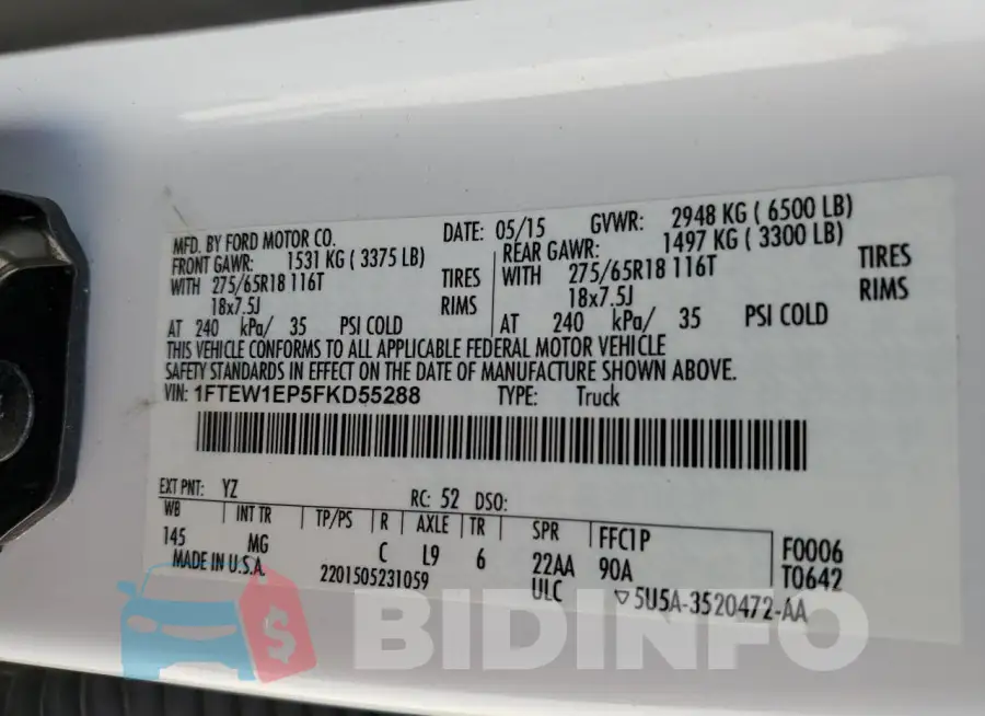 1FTEW1EP5FKD55288 Photo# 12