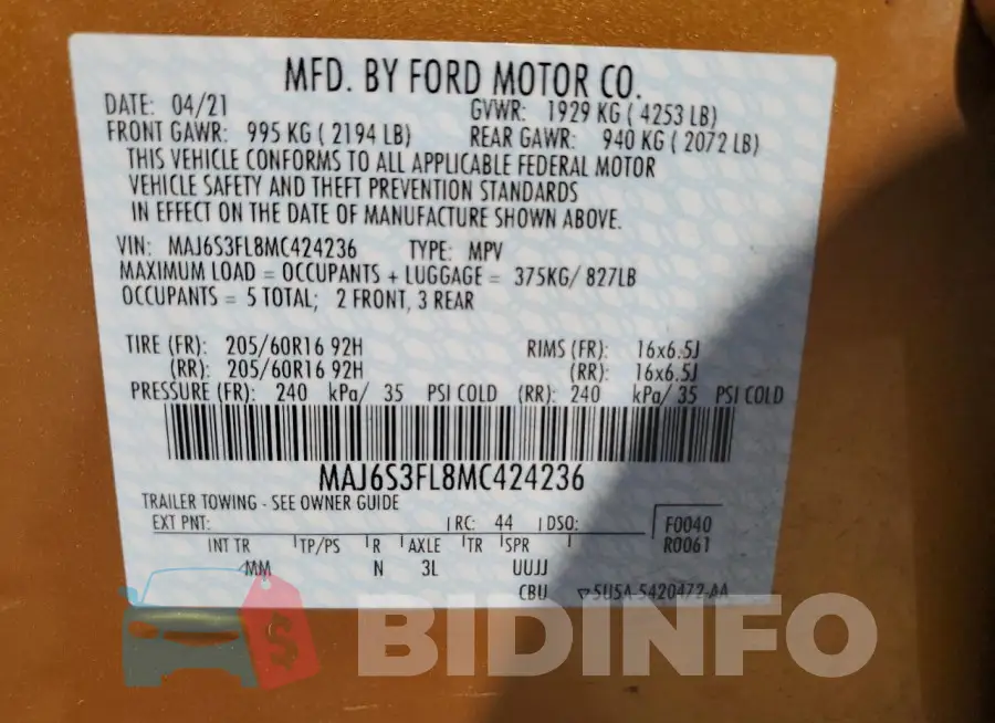 MAJ6S3FL8MC424236 Photo# 13
