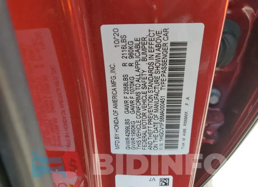 1HGCV1F58MA000451 Photo# 13
