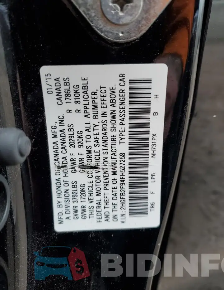 2HGFB2F94FH527258 Photo# 12