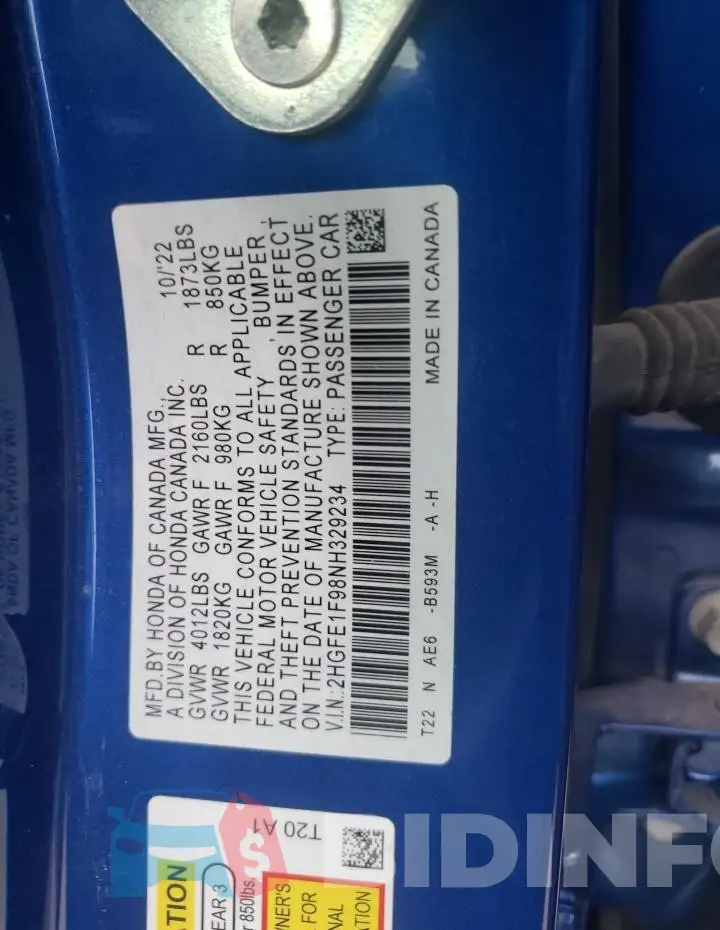 2HGFE1F98NH329234 Photo# 13