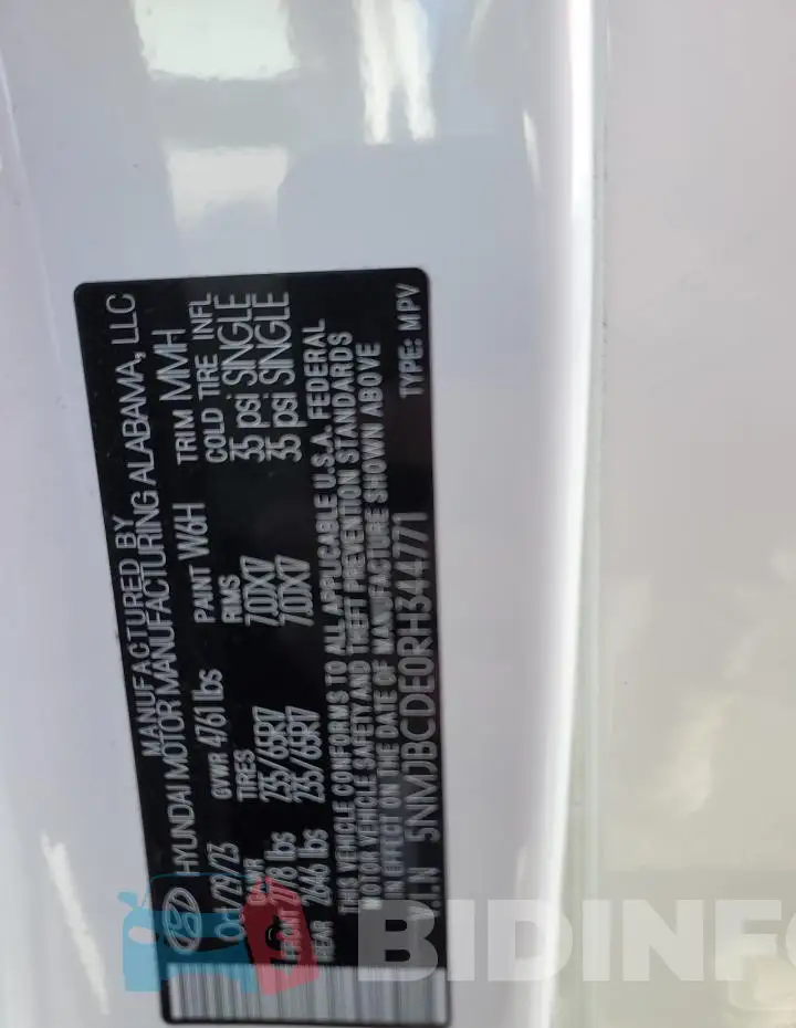 5NMJBCDE0RH344771 Photo# 13