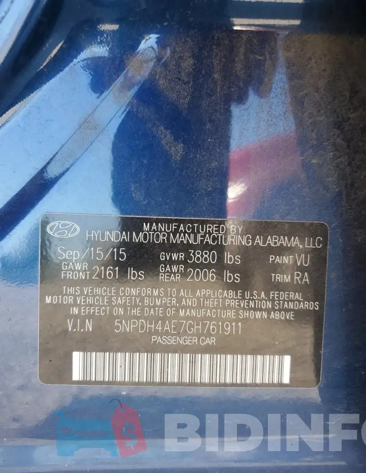 5NPDH4AE7GH761911 Photo# 12