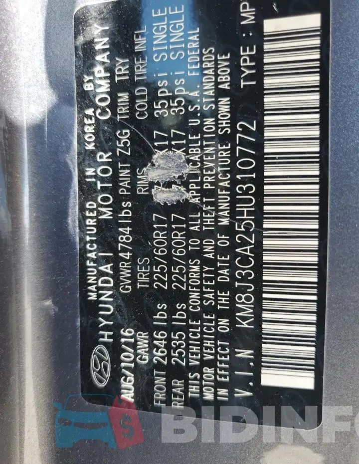 KM8J3CA25HU310772 Photo# 13
