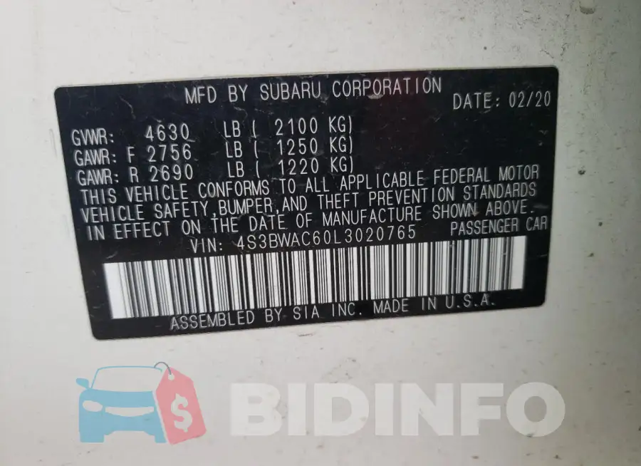 4S3BWAC60L3020765 Photo# 12