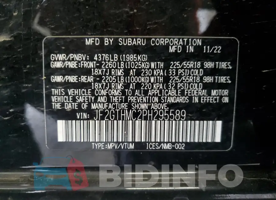 JF2GTHMC2PH295589 Photo# 13