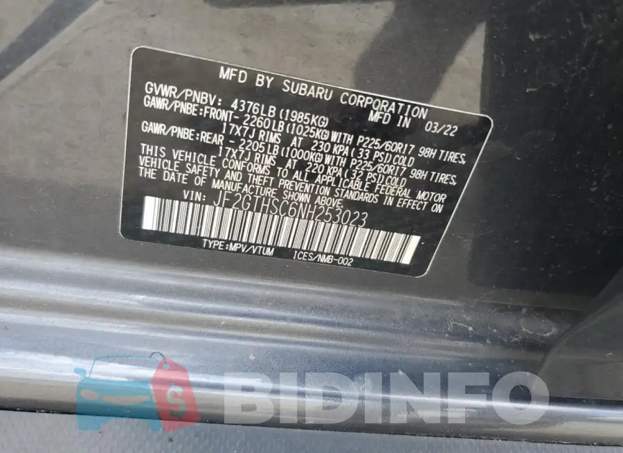 JF2GTHSC6NH253023 Photo# 12
