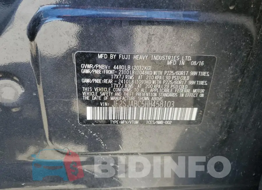 JF2SJABC5HH458103 Photo# 13