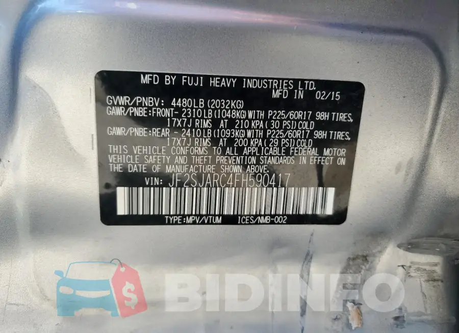JF2SJARC4FH590417 Photo# 13