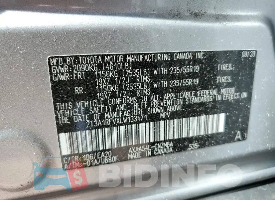 2T3A1RFVXLW133471 Photo# 13