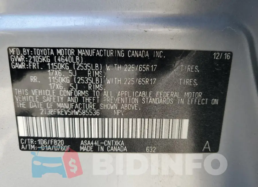 2T3BFREV5HW585536 Photo# 13