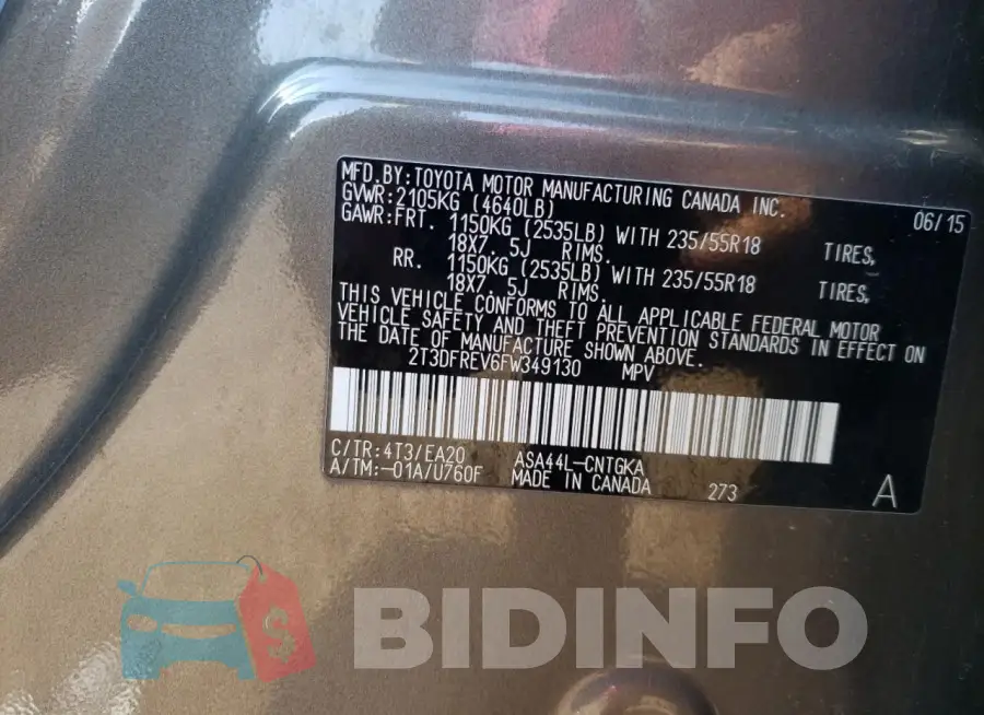 2T3DFREV6FW349130 Photo# 12