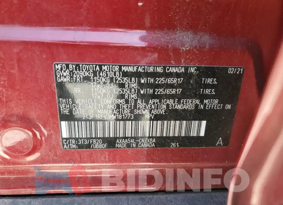 2T3F1RFV3MW181773 Photo# 13
