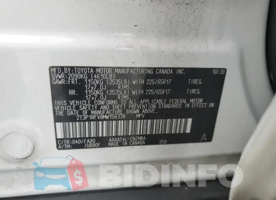 2T3P1RFV8MW156338 Photo# 13