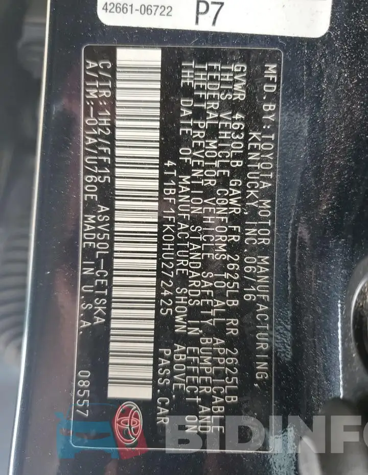4T1BF1FK0HU272425 Photo# 12