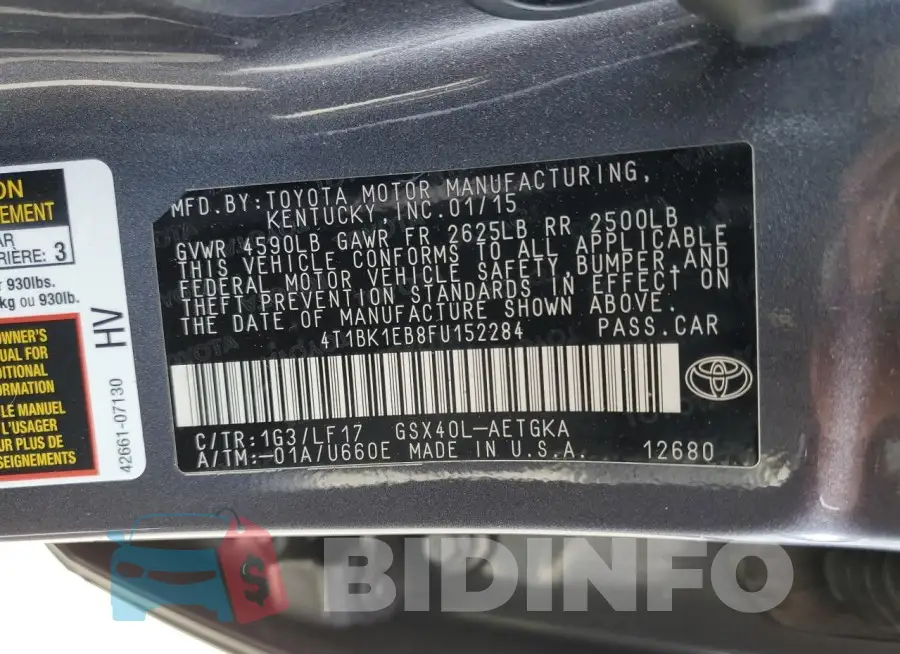 4T1BK1EB8FU152284 Photo# 12