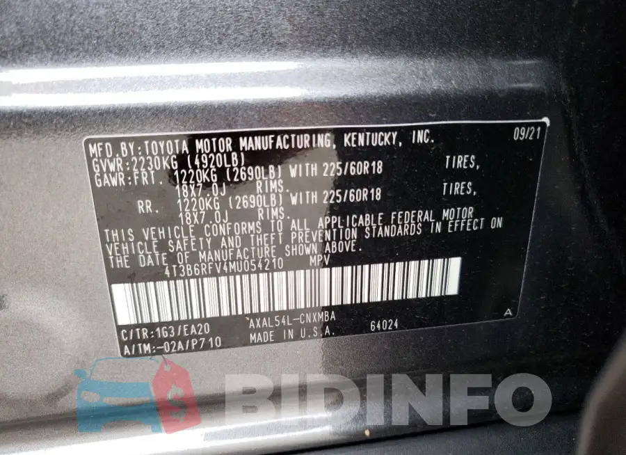4T3B6RFV4MU054210 Photo# 14
