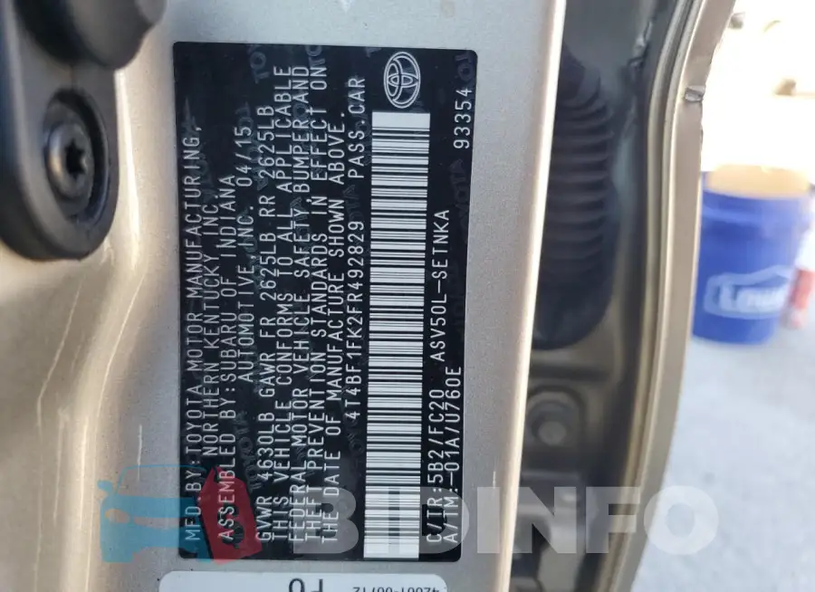 4T4BF1FK2FR492829 Photo# 12