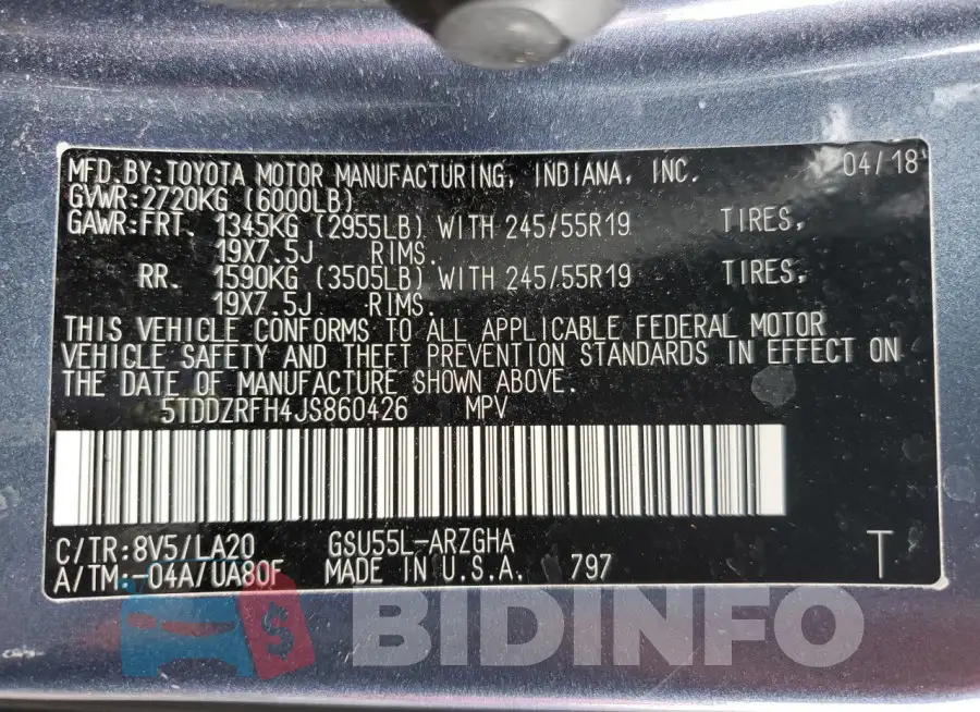 5TDDZRFH4JS860426 Photo# 14