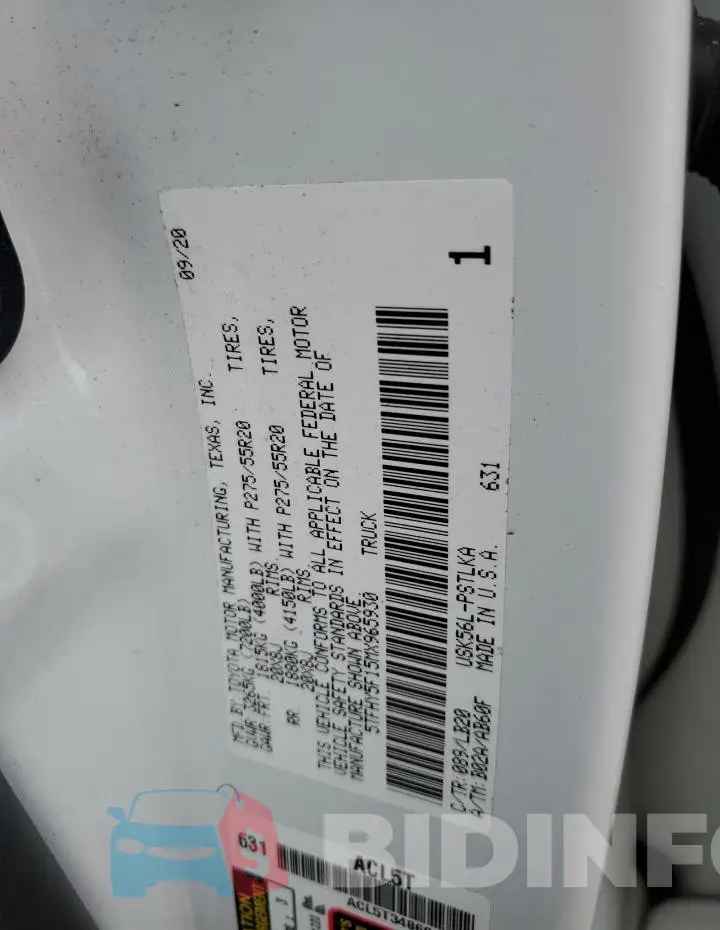 5TFHY5F15MX965930 Photo# 12