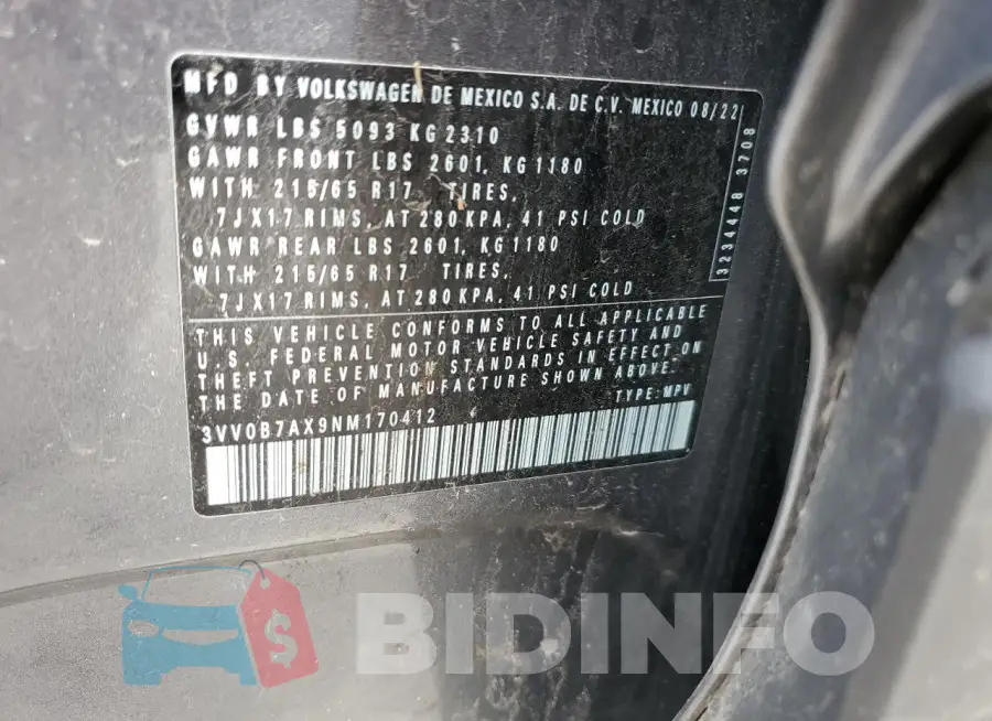3VV0B7AX9NM170412 Photo# 13