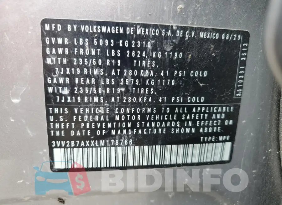 3VV2B7AXXLM178766 Photo# 13