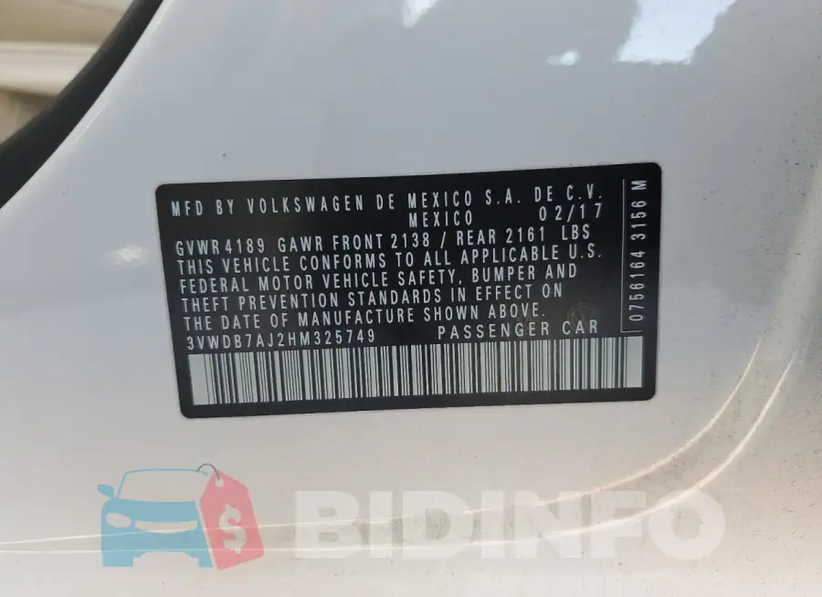 3VWDB7AJ2HM325749 Photo# 12