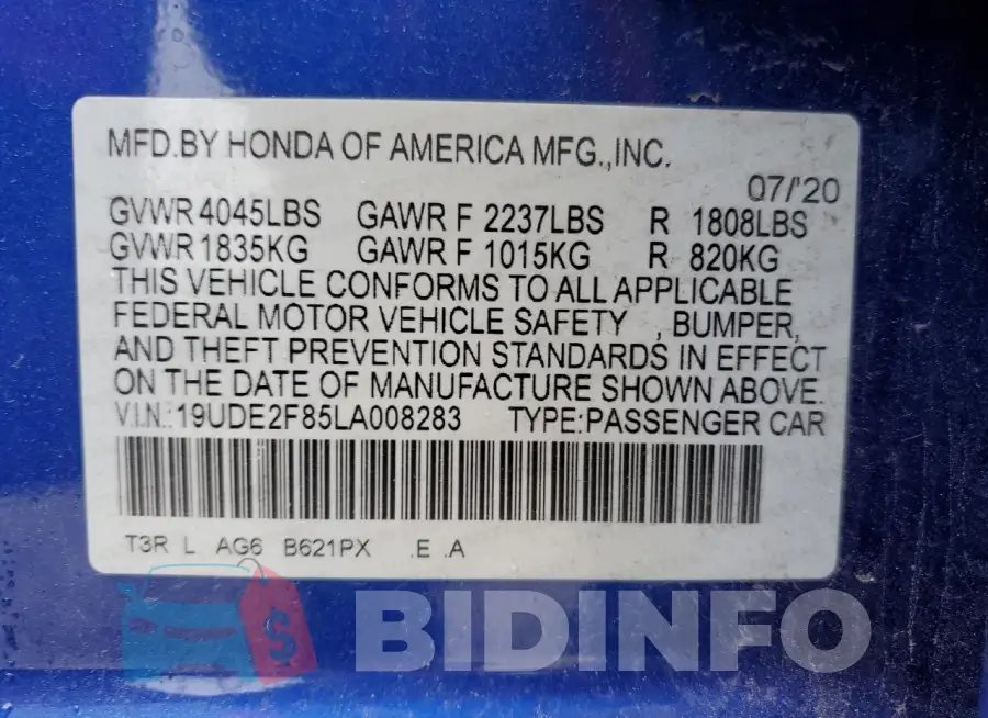 19UDE2F85LA008283 Photo# 12