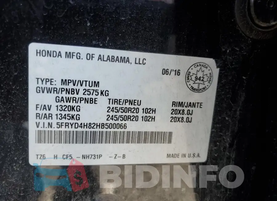 5FRYD4H82HB500066 Photo# 14