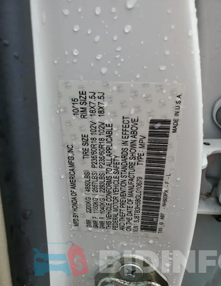 5J8TB3H58GL010679 Photo# 14