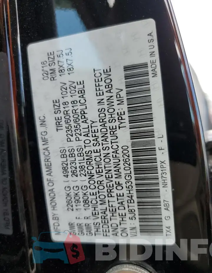 5J8TB4H53GL026200 Photo# 13