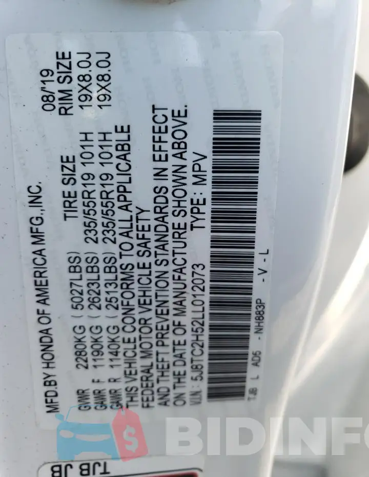 5J8TC2H52LL012073 Photo# 14