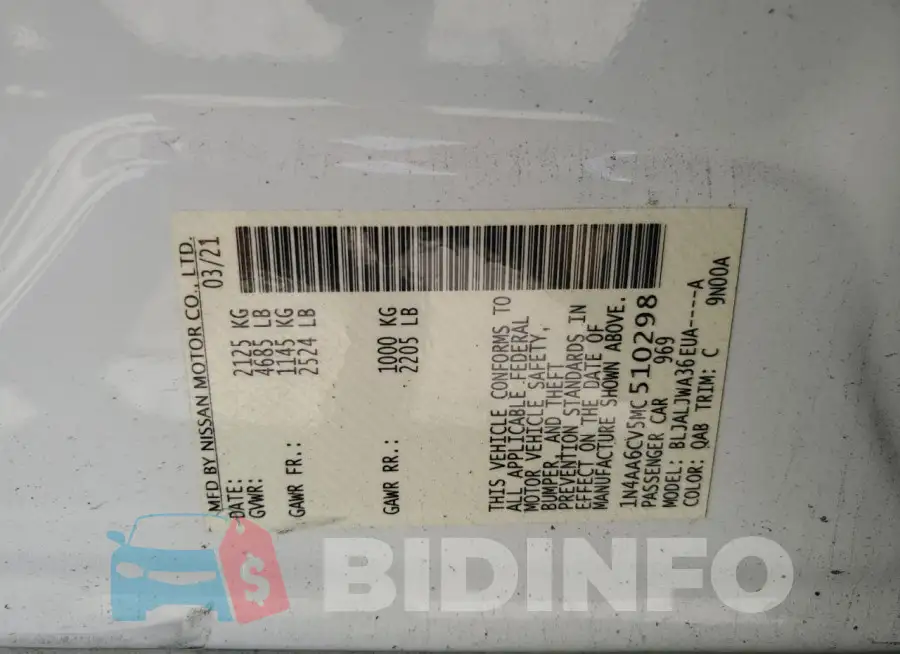 1N4AA6CV5MC510298 Photo# 12