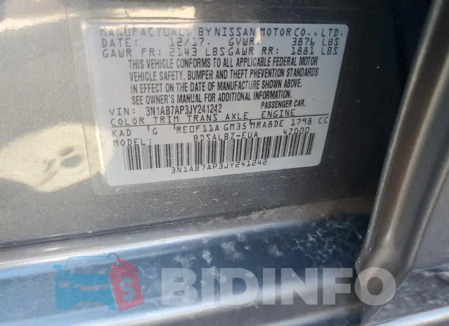 3N1AB7AP3JY241242 Photo# 12