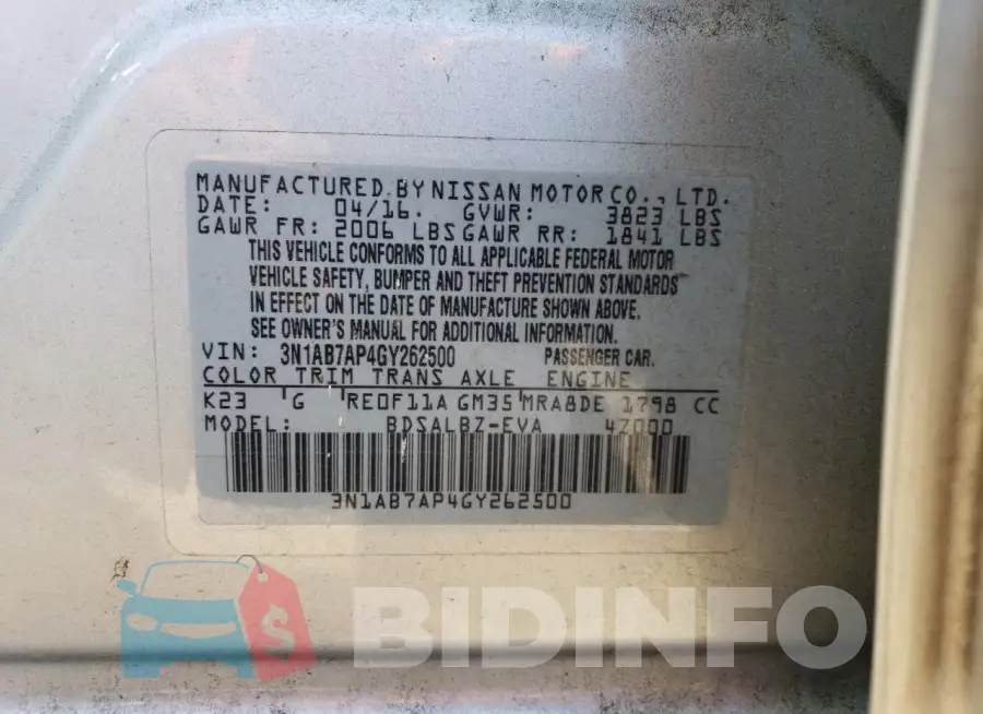 3N1AB7AP4GY262500 Photo# 12