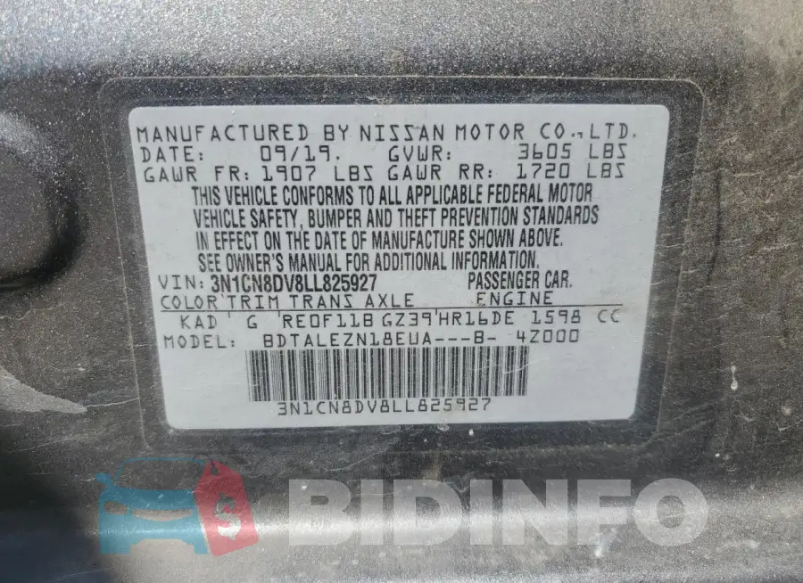 3N1CN8DV8LL825927 Photo# 12