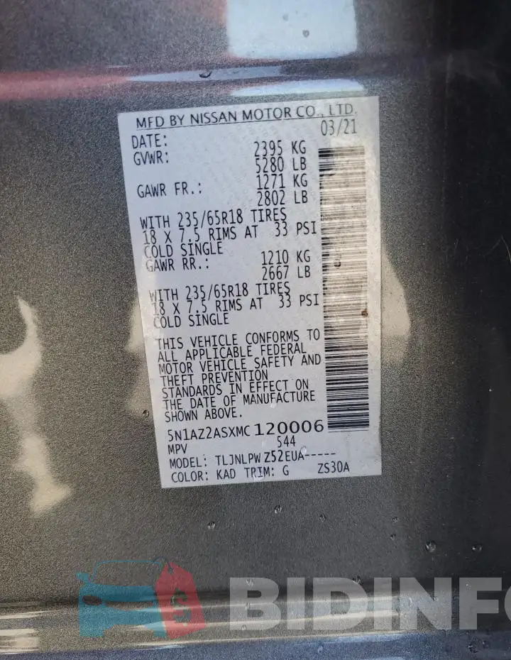 5N1AZ2ASXMC120006 Photo# 13
