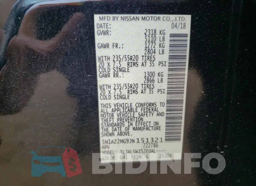 5N1AZ2MG9JN151321 Photo# 12