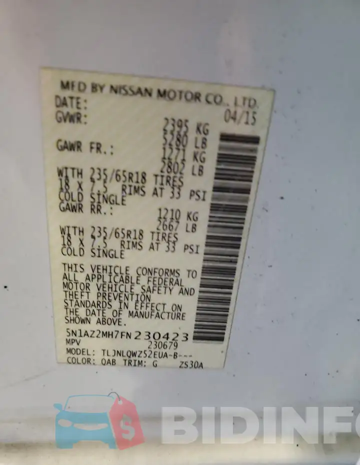 5N1AZ2MH7FN230423 Photo# 12
