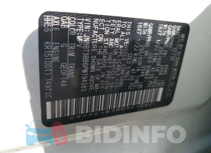 JN8BT3BB6PW194383 Photo# 14
