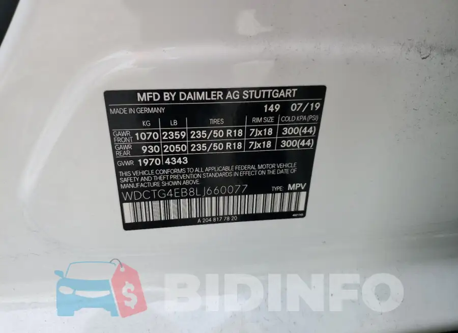 WDCTG4EB8LJ660077 Photo# 12