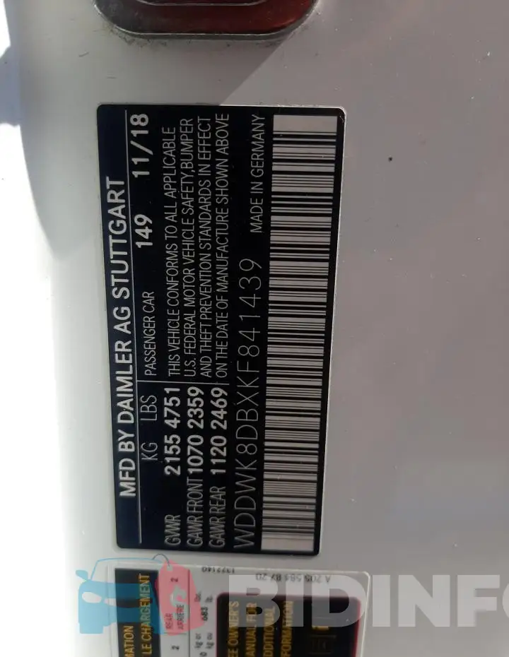 WDDWK8DBXKF841439 Photo# 12