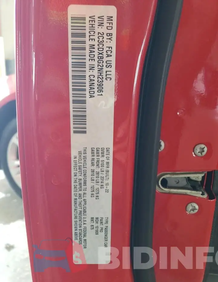 2C3CDXBG2NH239061 Photo# 13