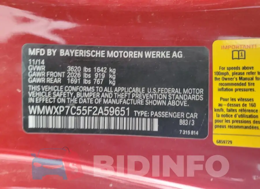 WMWXP7C55F2A59651 Photo# 12